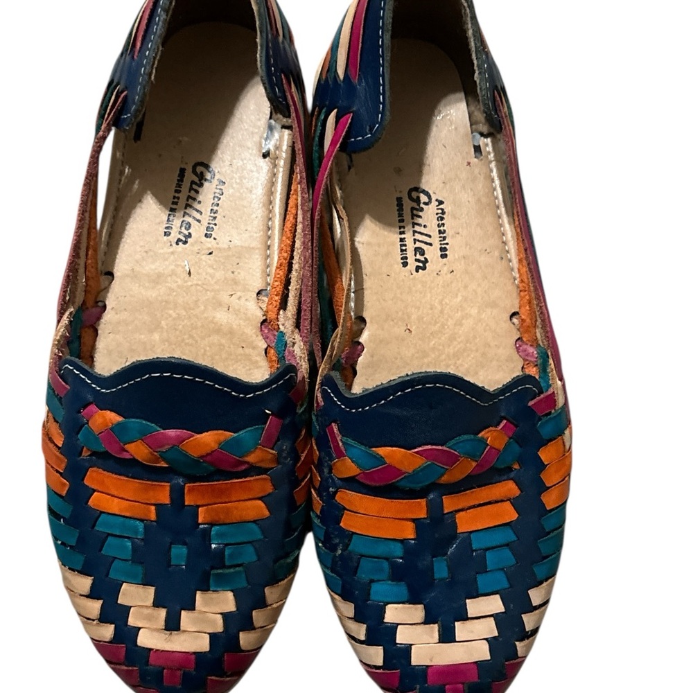 Multicolor Woven Leather Huarache Flats - Guillen Atisan Made in Mexico 9-9.5 - Picture 2 of 9
